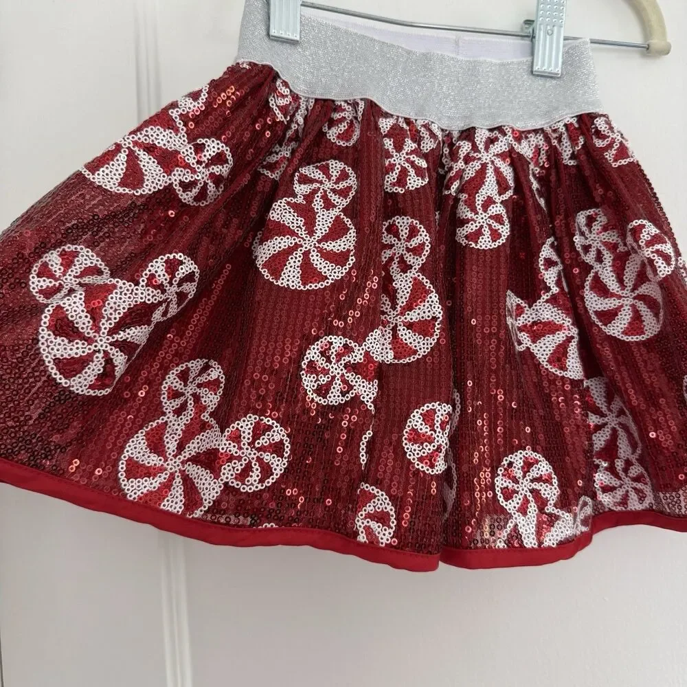 Disney Girls Minnie Mouse Peppermint Red Sequin Skirt Holiday Merch Sz 3